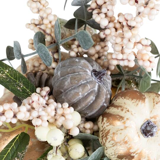 10" White & Gold Pinecone & Pumpkin Tabletop Décor